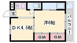 ビレッジハウス今在家2号棟 1DKの間取図画像