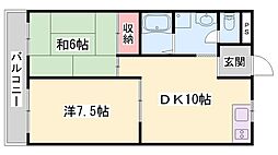 サニーハイム東出口 2DKの間取図画像