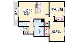 セジュール苫編 2LDKの間取図画像