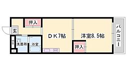 セルジュYS姫路 1DKの間取図画像