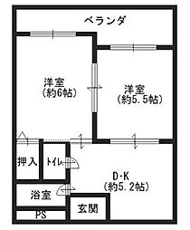 マンションまるか 2Kの間取図画像