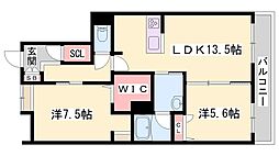 シャーメゾンオカバ姫路岡町A 2LDKの間取図画像