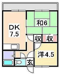 堀本ハイツ 2DKの間取図画像