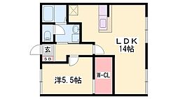 モア・レビュートハイツ前田C棟 1LDKの間取図画像
