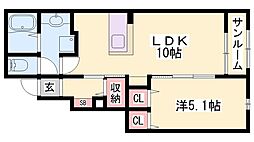 フランエール 1LDKの間取図画像