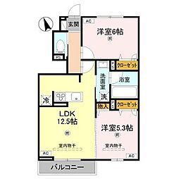 casa bianca 2LDKの間取図画像