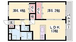 サンシャイン2号館 2LDKの間取図画像