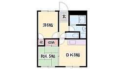 ベアード水上 2DKの間取図画像