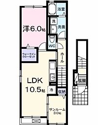 ベル　ソレイユ 2階1LDKの間取り