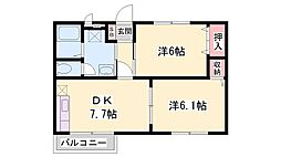 ラ・フェンテ 2階2DKの間取り