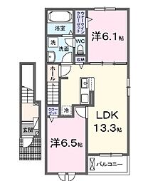 メゾンドグレースEAST2 2階1LDKの間取り