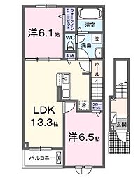 メゾンドグレースEAST2 2階1LDKの間取り