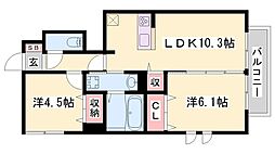 エソラソレーユ田寺東 2LDKの間取図画像