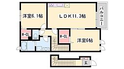 シン.シン.ハウスB 2LDKの間取図画像