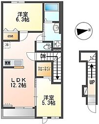 ヴィラ・フェリーチェ 2階2LDKの間取り