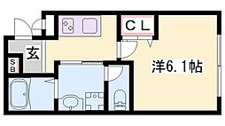 姫路市御国野町御着アパート 1Kの間取図画像