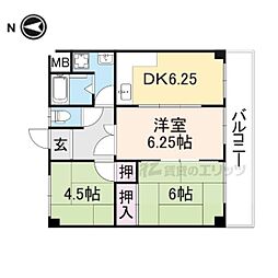 近鉄南大阪線 高田市駅 徒歩5分の賃貸マンション 3階3DKの間取り