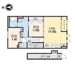 ヴィレッタ2 2階2LDKの間取り