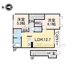 モン・ヴィラージュ 2階2LDKの間取り