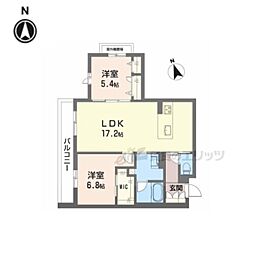 シャーメゾン オークルート五位堂 2LDKの間取図画像