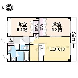 近鉄大阪線 桜井駅 徒歩21分の賃貸マンション 3階2LDKの間取り