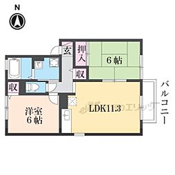 セジュール三笠A 2LDKの間取図画像