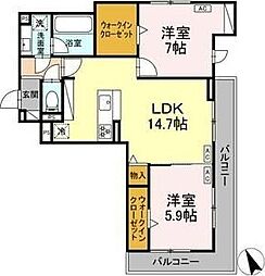 名古屋市中川区荒江町アパート 2LDKの間取図画像