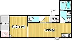LECOCON中川II 2階1LDKの間取り