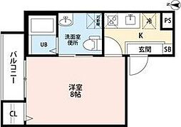 プラージュ中島 1Kの間取図画像