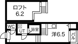 グランツ六番町 1階1Kの間取り