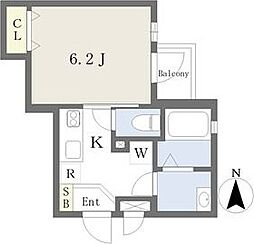 ＡＸＩＡ亀島 3階1Kの間取り