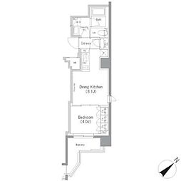 ザ・パークハビオ横浜東神奈川 1DKの間取図画像
