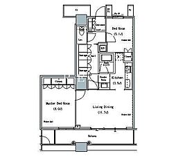 都営大江戸線 勝どき駅 徒歩6分の賃貸マンション 28階2LDKの間取り
