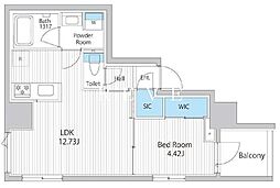 東京メトロ有楽町線 月島駅 徒歩5分の賃貸マンション 8階1LDKの間取り