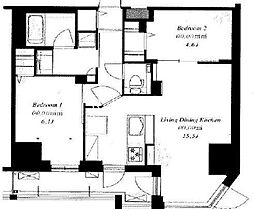 都営大江戸線 森下駅 徒歩9分の賃貸マンション 9階2LDKの間取り