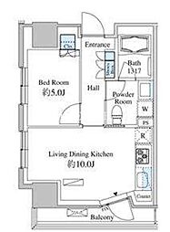 JR山手線 田町駅 徒歩13分の賃貸マンション 10階1LDKの間取り