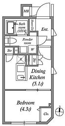 ES-Grande前仲町デュオ(エスグランデ門前仲町デュオ) 1DKの間取図画像