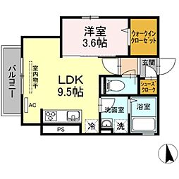 ミルトハウス 3階1LDKの間取り