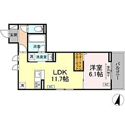 D Paina 木月住吉町 1LDKの間取図画像