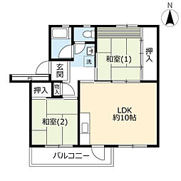 UR都市機構左近山団地8-6号棟 2LDKの間取図画像