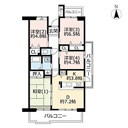 UR都市機構コンフォール明神台1-3号棟 4DKの間取図画像