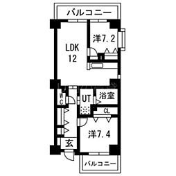 アクティ目黒駅前1号棟 2LDKの間取図画像