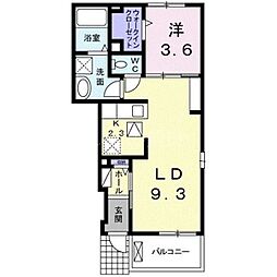 オーヴェスト多摩川 1階1LDKの間取り