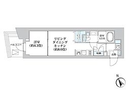ライオンズフォーシア五反田 12階1LDKの間取り