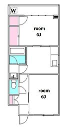 サカワハイツ 2階2DKの間取り