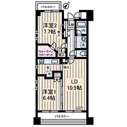 グランデュール千鳥 4階2LDKの間取り