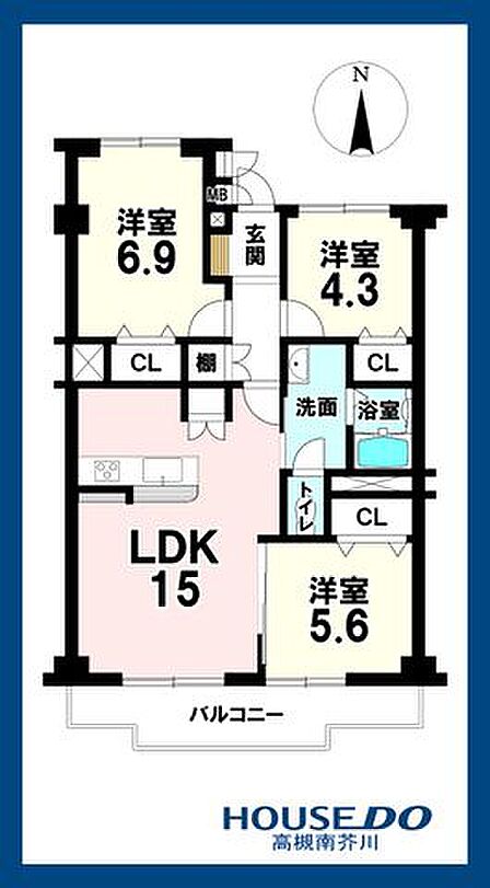 使い勝手のいい15帖のLDK&カウンターキッチンが魅力♪各居室には収納場所が完備されており、お部屋を広くお使いいただけます。また、南側バルコニーのためお部屋全体が明るく開放的な空間になります。