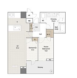 シティタワー大阪天満ザ・リバー&パークス 2LDKの間取図画像