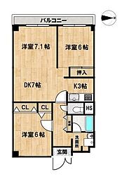 シャルム堺C棟 2DKの間取図画像