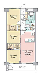 市川パークハウスA棟 3LDKの間取図画像